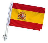 AURALIN Drapeaux voiture Espagne lot de 2 30×45 cm avec clips football | Fanions en polyester pour vitres de voiture football déplacements fêtes nationales événements sportifs et supporters