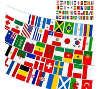 AURALIN Guirlande drapeaux du monde 13 m 50 pays polyester déperlante | Décoration résistante à l’eau pour Coupe 2026 jardin bar visionnage public fêtes internationales et événements sportifs