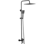 Auralum Colonne de Douche avec Mitigeur Noir Hauteur Réglable 90-124cm, Mitigeur Douche avec Douchette et Pommeau pour Salle de Bain
