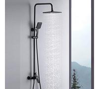 Auralum Colonne de Douche avec Mitigeur Noir Hauteur Réglable 90-124cm, Mitigeur Douche avec Douchette et Pommeau pour Salle de Bain