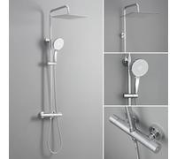 Auralum Colonne de Douche avec Mitigeur Thermostatique, Douche Pluie en Acier Inoxydable 30 x 30 cm, Douchette à 5 Modes, Barre de Douche Extensible (Chromé)