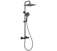 Auralum Colonne de Douche avec Mitigeur Thermostatique, Douche Pluie en Acier Inoxydable 30 x 30 cm, Douchette à 5 Modes, Barre de Douche Extensible (Noir)