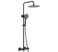 Auralum Colonne de Douche avec Mitigeur Thermostatique, Ensemble de Douche avec Douche de Têtee en ABS Φ25cm, Douchette à 3 Modes, Barre de Douche Extensible, Noir