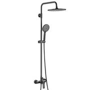 Auralum Colonne de Douche Noir Mat avec Mitigeur, Ensemble de Douche Rond Réglable 90-130cm, Ciel de Pluie Ø 25cm et Douchette 3 Jets, Système de Douche Anti-Calcaire Design Moderne