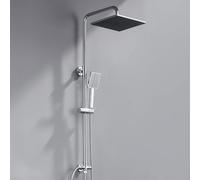 Auralum Colonne de Douche sans Mitigeur Chromé Mat en Laiton, Colonne Télescopique 65-110cm avec Tête de Douche Carré Pluie 10", Douchette à Main Réglable, Kit pour Baignoire et Salle de Bain