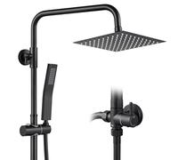 Auralum Colonne de Douche Sans Mitigeur Noir Mat en Laiton, Colonne Télescopique 68-108cm avec Tête de Douche Carrée 8", Douchette Carrée et Flexible PVC, pour Baignoire et Salle de Bain