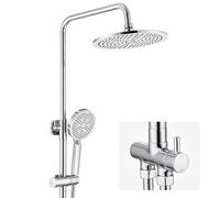 Auralum Colonne de Douche sans Mitigeur, Système de Douche en Acier Inoxydable, Ensemble Salle de Bain avec Divertisseur d'Eau Laiton, Pommeau de Plafond 250mm Round, Douche avec Douche Pluie,Chromé