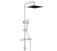 Auralum Colonne de Douche sans Mitigeur, Système de Douche en Acier Inoxydable, Ensemble Salle de Bain avec Divertisseur d'Eau Laiton, Pommeau de Plafond 250mm x 250mm, Douche avec Douche Pluie,Chromé