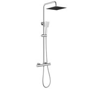 Auralum Colonne de Douche Thermostatique avec Mitigeur, Ensemble de Douche Complet Chrome Effet Pluie, Tête Carrée 25x25cm et Douchette, Barre Ajustable Idéale Rénovation, Flexible en Acier Inoxydable