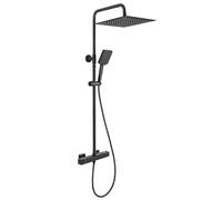 Auralum Colonne de Douche Thermostatique Noir Mat, Ensemble de Douche complet avec Ciel de Pluie 30cm et Douchette 6 Jets, Mitigeur de Salle de Bain Anti-Calcaire, Barre Réglable 88-124cm