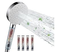 Auralum Doccetta con filtro per acqua dura, doccetta ad alta pressione con 6 tipi di getto, design a risparmio idrico, include 5 filtri di ricambio, accessori per il bagno per la casa, nero