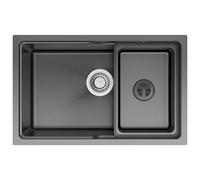 Auralum Evier Cuisine 1 Bac 68 x 43 CM, Evier Inox avec Évier Intérieure Mobile, Évier de Cuisine avec Siphon et Kit de Drainage, Lavabo Cuisine en Acier Inoxydable, Noir Anthracite