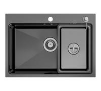 Auralum Evier Cuisine 1 Bac 68x48 cm, Éviers de Cuisine Inox 1 Bac avec Grand Bassin et Distributeur de savon, Evier Multifonction de Lavabo Cuisine avec Siphon & Trop-Plein