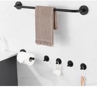 Auralum Max Noir Set porte-serviettes, 6 pièces, y compris barre porte-serviettes, porte-papier toilette, 4 crochets porte-serviettes, pour salle de bain, toilettes, cuisine