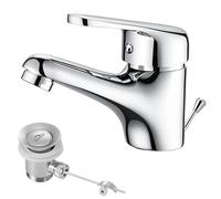 Auralum Mitigeur Lavabo Monotrou avec Bonde à Tirette, Robinet Salle de Bain Chromé en Laiton, Cartouche Céramique Mousseur Démontable
