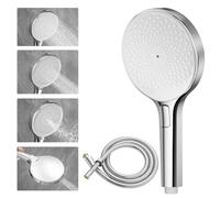 Auralum Pommeau de Douche Anti-Calcaire avec flexible 1,5 m - Tête de Douche Grande 140 mm à Haute Pression - 4 Modes Réglables et Économie d'Eau - Buses en Silicone Auto-Nettoyantes - Chromée