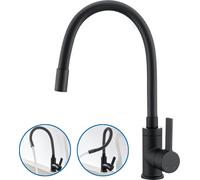 Auralum Robinet de cuisine haute pression noir, flexible 360° rotatif Robinet d'évier cuisine avec mousseur économiseur d'eau, mitigeur flexible cuisine