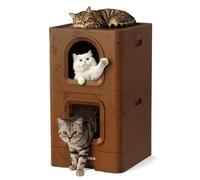 Aurapaws Maison pour chat et litière fermée 2 en 1, double couche avec salon confortable, plateau coulissant, fente pour filtre à charbon, marche anti-suivi, litière cachée, grain de bois marron