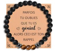 Aurasky Bracelet Pierre Naturelle Homme, 8 mm Noir Brun, Bracelet Positif, Cadeau Homme pour Anniversaire Saint-Valentin Noël Fête de Pères, pour Papy Papa Mari Fils Frère Amis