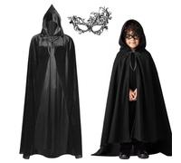 Aurasky Cape à Capuche Noire, Cape Halloween Enfant avec Masque, Vampire Deguisement Velvet, Costume Halloween Enfant, pour Halloween Carnaval Mascarade Cosplay Fête