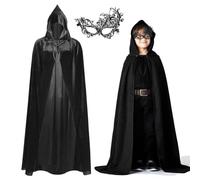 Aurasky Cape à Capuche Noire, Cape Halloween Enfant avec Masque, Vampire Deguisement Velvet, Costume Halloween Enfant, pour Halloween Carnaval Mascarade Cosplay Fête