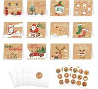Aurasky Cartes de Noël, Carte Cadeau de Noël, 24 Pièces Cartes avec Enveloppe et Autocollant, Pliantes Carte Postale Voeux pour la Famille, Amis, Enfants