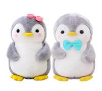 Aurasky Peluche Pingouin Jouet, 25cm Pingouin Peluche Feature Doudou Poupée en Peluche, Pingouin avec Bleu&Rose Noeud Papillon Oreiller Figurine en Peluche Cadeau pour Enfants Adultes