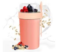 Aurasky Tasse yaourts avec Couvercle, Bol muesli a emporter, Pot Yaourt Compartiments Séparés, Tasses à Salade pour Les Enfants et Les employés de Bureau 230ml+760ml Rose
