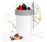 Aurasky Tasse yaourts avec Couvercle, Bol muesli a emporter, Pot Yaourt Compartiments Séparés, Tasses à Salade pour Les Enfants et Les employés de Bureau 230ml+760ml Blanc