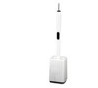 Auratrove Brosse WC avec ventouse et porte-mouchoirs, manche de 50 cm de long pour un nettoyage en profondeur, tête en caoutchouc souple, pince à papier One-Touch, blanc