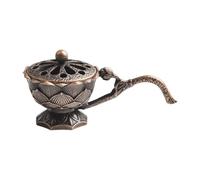 Auratrove Brûleur d'encens lotus en alliage de bronze avec poignée pour la maison, le yoga, la méditation, le bureau, design compact pour cônes et bobines