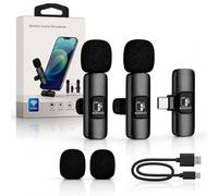 Auravo Micro Cravate sans Fil iPhone Android micro sans fil USB-C 2en1 | Micro sans fil compact pour podcast et interview. Microphone sans fil compatible iPhone Android, 6h autonomie 20m portée.