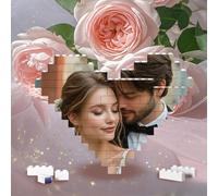AuraWeave Brique de Construction personnalisée Puzzle, Bloc Photo de Puzzle Personnalisé en Forme Coeur, Cadeaux d'anniversaire, Noël, Saint Valentin pour Couples/Famille/Ami (Style 1)