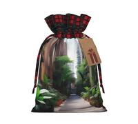 aUrban Jungle Pochette en jute avec cordon de serrage en tissu écossais et étiquette en papier kraft, sac léger et durable