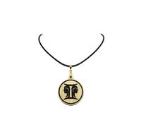 AurCa Pendentif artisanal - Signe astrologique des Gémeaux - Acrylique doré/noir & dos en bois de noyer - Gravure laser - Bijou zodiacal mixte - Fabrication française - Cordon offert - Ø30 mm