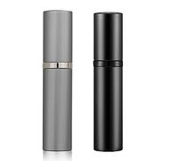 Aurdox Vaporisateur de parfum, Bouteilles de spray de parfum portables et rechargeables mini, vaporisateurs vides 2Pack, distributeurs, atomiseurs avec pompe pour voyage, 5 ml/noir et gris argenté