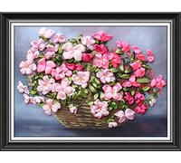Aureate Handmade Ribbon Embroidery Kits Canvas 3D Wall Art Home Decoration DIY Needlepoint Tapestry Hanging Gift Charming Floral Basket 18 ×16