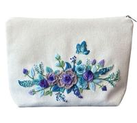 Aureate Kit de trousse de maquillage avec ruban brodé, pochette de rangement, Papillon floral, 9”×6.7”×2”, Broderie