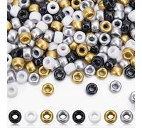 AUREHEN Lot de 1 000 perles poney en plastique pour la fabrication de bijoux, bracelets d'amitié, porte-clés, scoubidou, couleurs assorties dorées et argentées pour loisirs créatifs - 6 x 9 mm