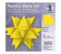 Aurelio Lot de 33 feuilles de papier créatif double face Motif étoiles Jaune citron 15 x 15 cm 135 g/m²