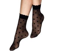 Aurellie Chaussettes d'été noires à motif transparent 20 deniers, cœurs, Taille unique