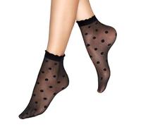 Aurellie Chaussettes d'été noires à motif transparent 20 deniers, Pois, Taille unique