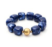 Aurethys Bracelet élastique en acrylique avec perles dorées pour femme - Motif marbre - Style bohème vintage - Pour le quotidien, les vacances, les fêtes