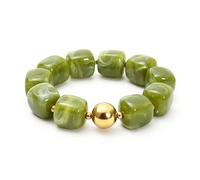 Aurethys Bracelet élastique en acrylique avec perles dorées pour femme - Motif marbre - Style bohème vintage - Pour le quotidien, les vacances, les fêtes
