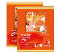 AUREUO Lot de 2 blocs de toile pour peinture de 10 feuilles, 283,5 g - 20,3 x 25,4 cm - Papier en toile de coton relié à la colle triple apprêt pour peintures à l'huile et acryliques - Fournitures d'art pour la peinture sur supports mixtes