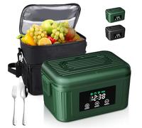 Aurevit Lunch Box Chauffante Électrique Rechargeable 1,4L - Boîte Repas Chauffante Portable avec Maintien au Chaud Automatique, Sac Isotherme & Bloc Réfrigérant (Vert)