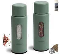 Aurevit Moulin a Poivre et Sel Manuel, Moulin Sel Poivre, Poivre avec Mécanisme en Acier Inoxydable, Sel avec Noyau Céramique, Réglage Externe 5 Niveaux, Rechargeable (Lot de 2, Sage)
