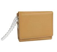 AurexaFashion Portefeuille à trois volets en cuir véritable pour femme, porte-monnaie, carte d'identité avec dragonne, #06 Caramel, Short; 4.33" x 3.34" x 1.18", Portefeuille à trois volets pour femme