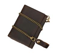 AurexaFashion Portefeuille à trois volets en cuir véritable pour homme, blocage RFID, porte-cartes de grande capacité avec fenêtre pour carte d'identité, Marron foncé avec chaîne en métal,