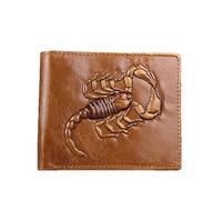 AurexaFashion Portefeuille court à deux volets en cuir véritable véritable pour homme, blocage RFID, imprimé animal 3D, rétro, vintage, en relief., Scorpion horizontal - Caramel J3, horizontal
